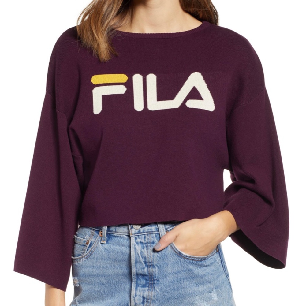 Plum colored cropped Fila Sweater.